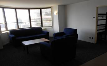 Each dormitory suite has a sitting area, double bedrooms and 3 bathrooms only for the students staying in the suite.